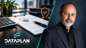 Benjamin Corrêa, da Dataplan Contabilidade, em composição sobre Quanto um Corretor de Seguros Paga de Imposto em 2026 e 2027.